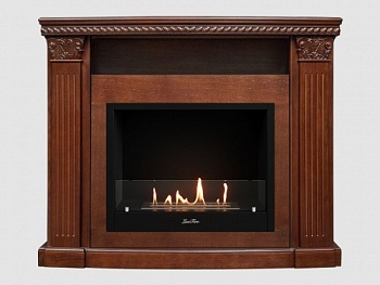 Каминный портал МДФ "Людовик 1300" с биокамином Lux Fire "Фаер Бокс 1 - 33" (темный орех)